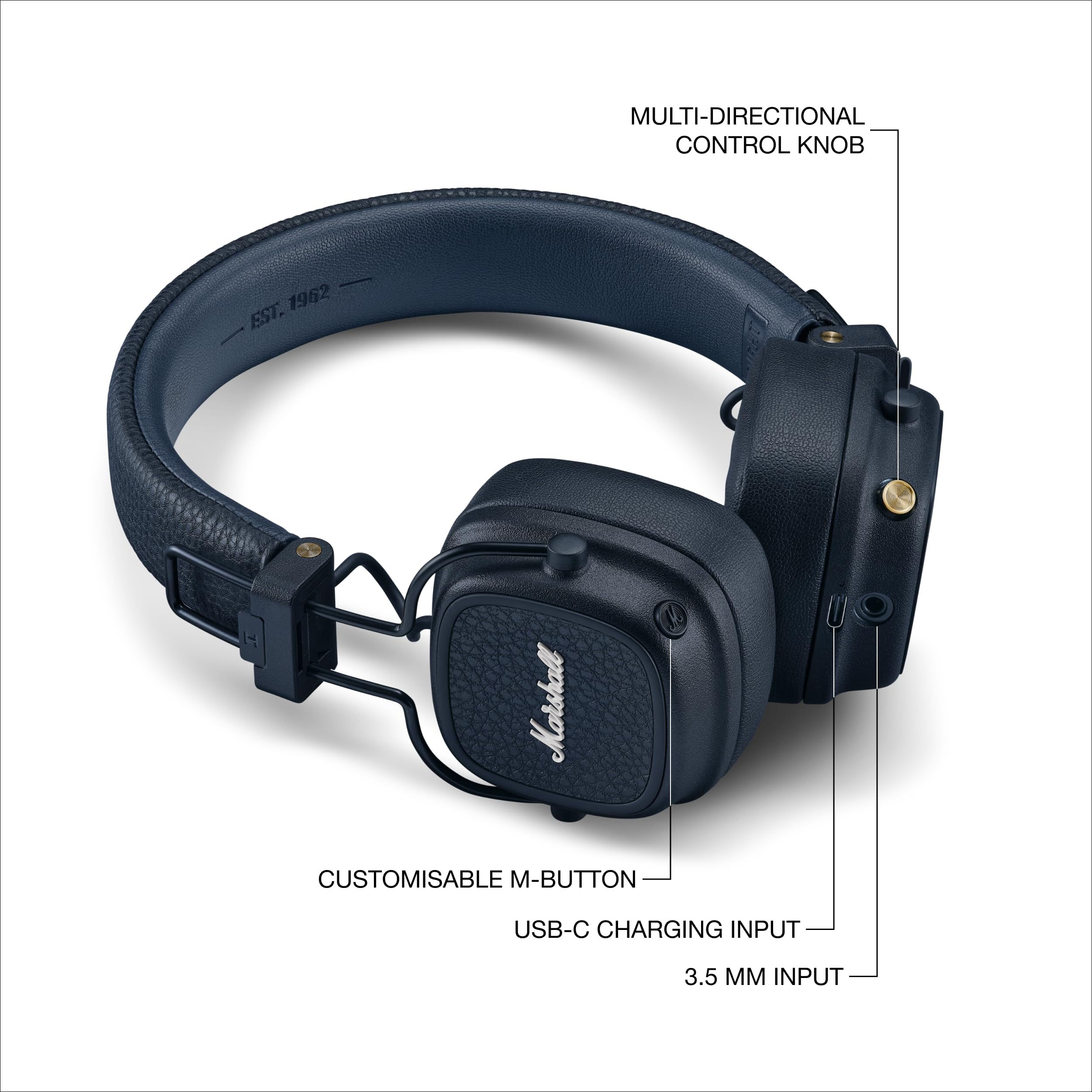 Certified Refurbished - Marshall Major V - Wireless On-Ear Bluetooth Headphones - Midnight Blue MarshallBullseye Deals