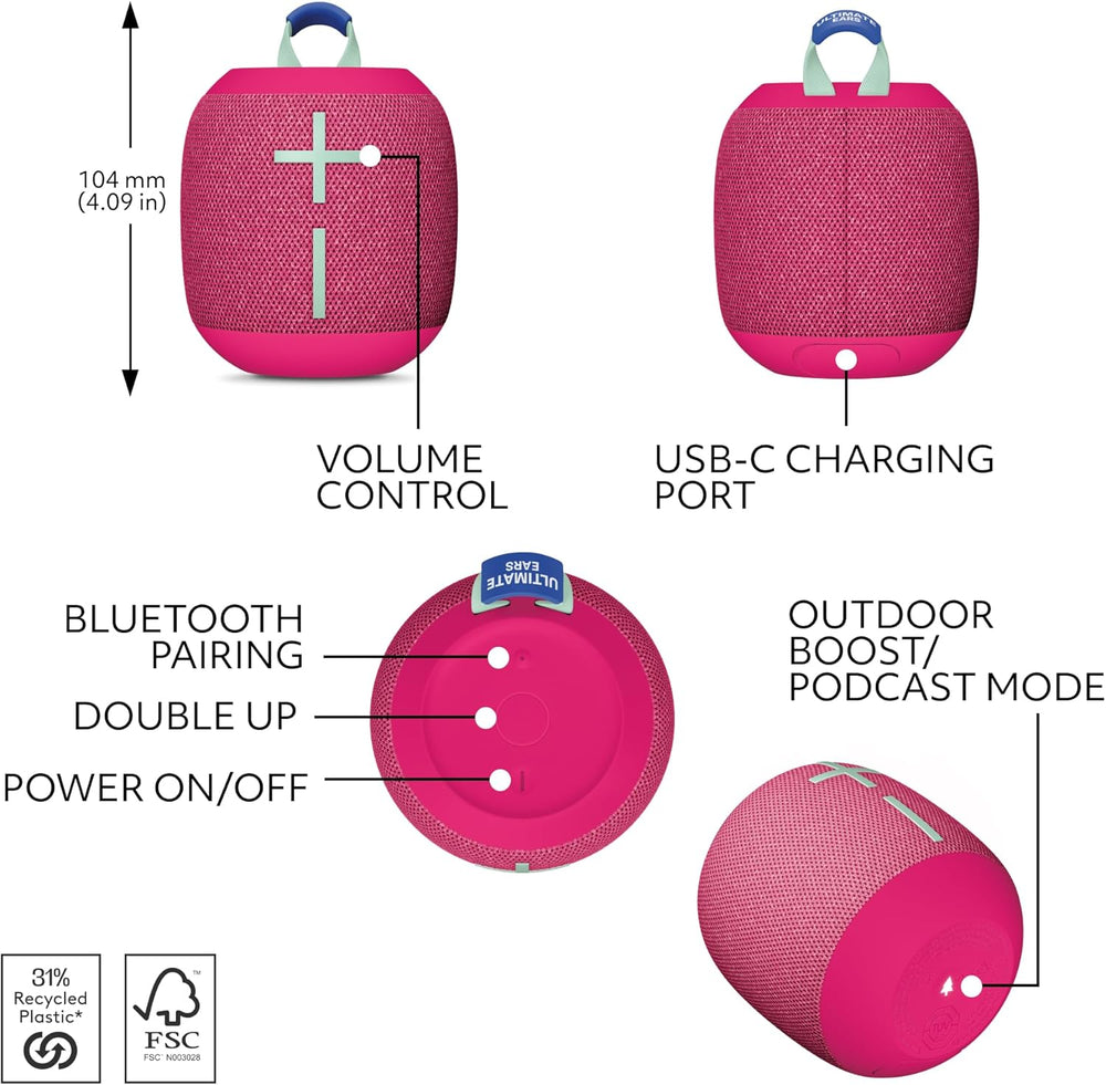 UE WONDERBOOM 4 Bluetooth Speaker - Hyper Pink