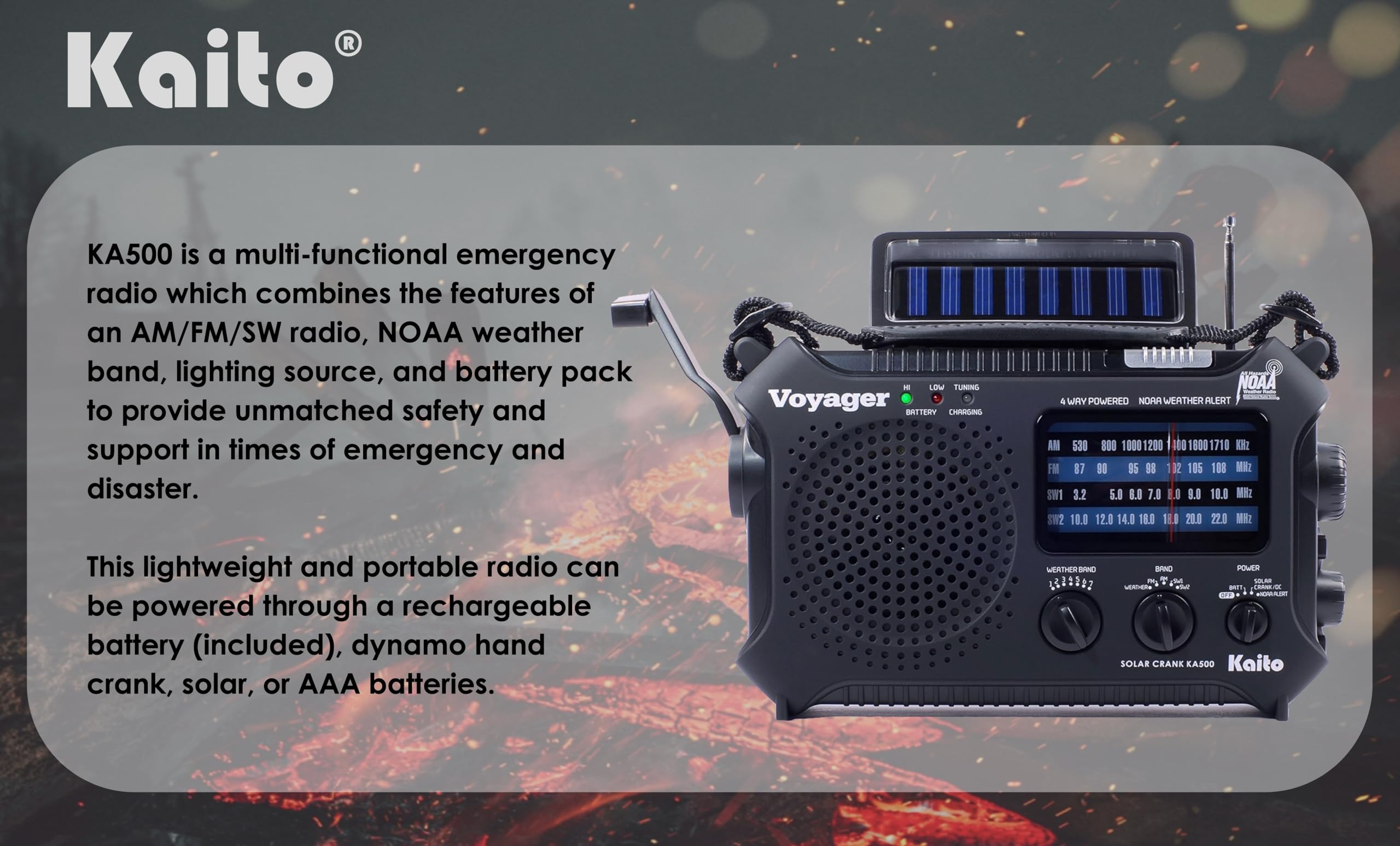 Kaito KA500 5-way Powered Emergency AM/FM/SW NOAA Weather Alert Radio