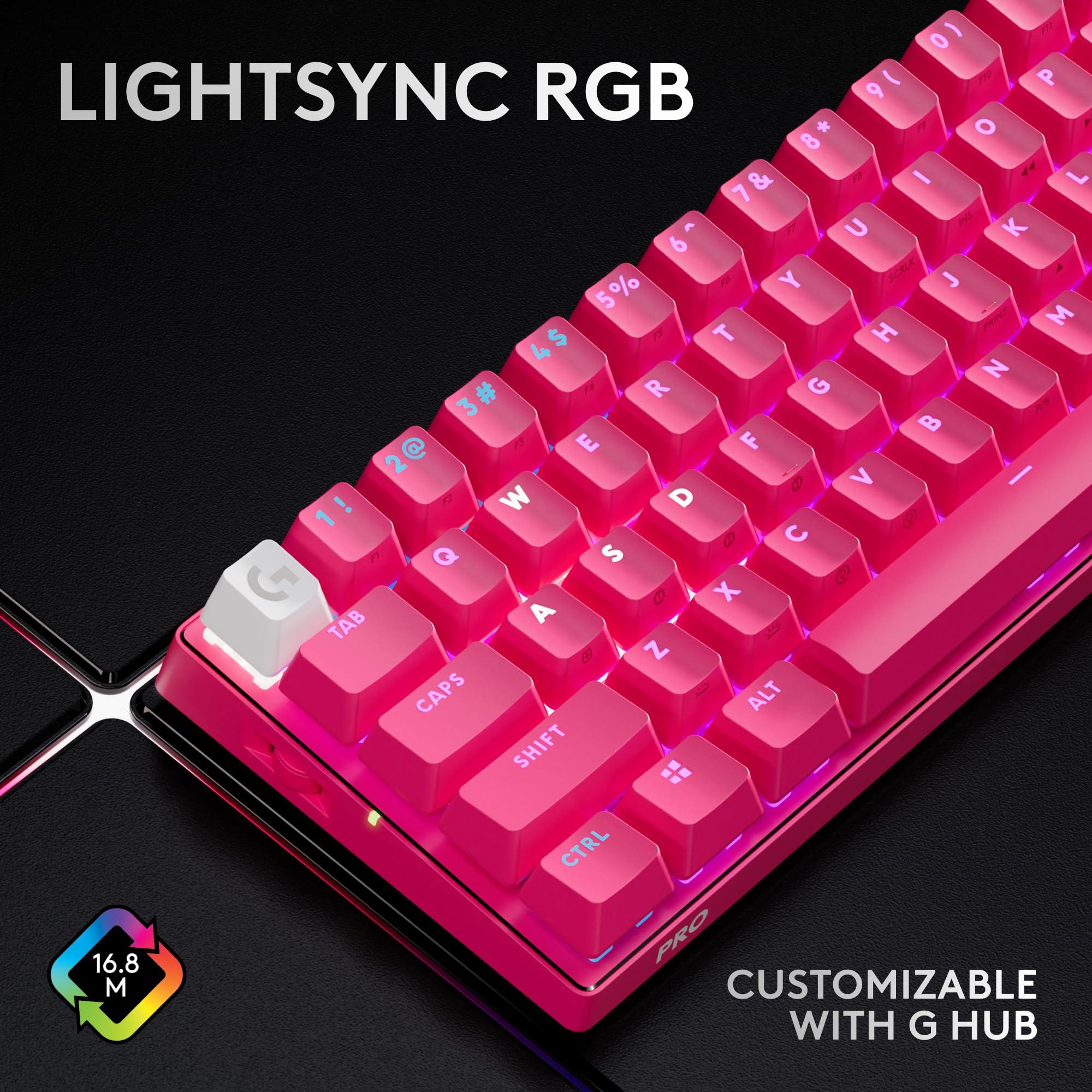 Refurbished - PRO X 60 LIGHTSPEED Wireless Gaming Keyboard (Tactile)-MAGENTA-US-2.4GHZ/BT-N/A-AMR-403-TACTILE SWIT