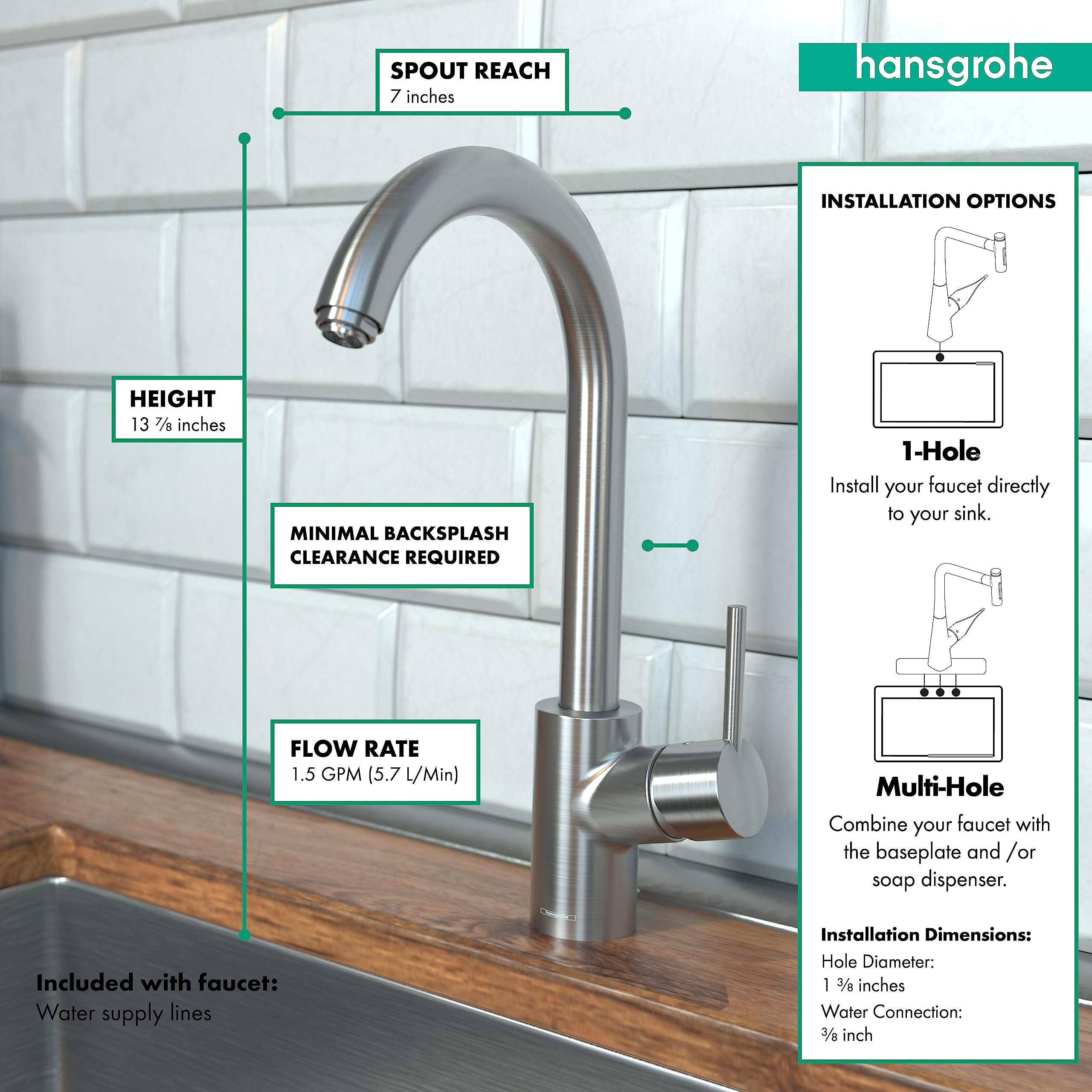 Open Box - Hansgrohe 4870800 Focus Kitchen Faucet with High-Arc Spout - Includes