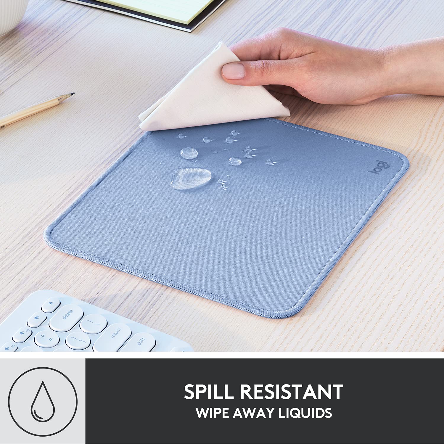 Refurbished - Logitech Studio Series Mouse Pad - Spill-Resistant, Anti-Slip Rubber Base (Blue Grey)