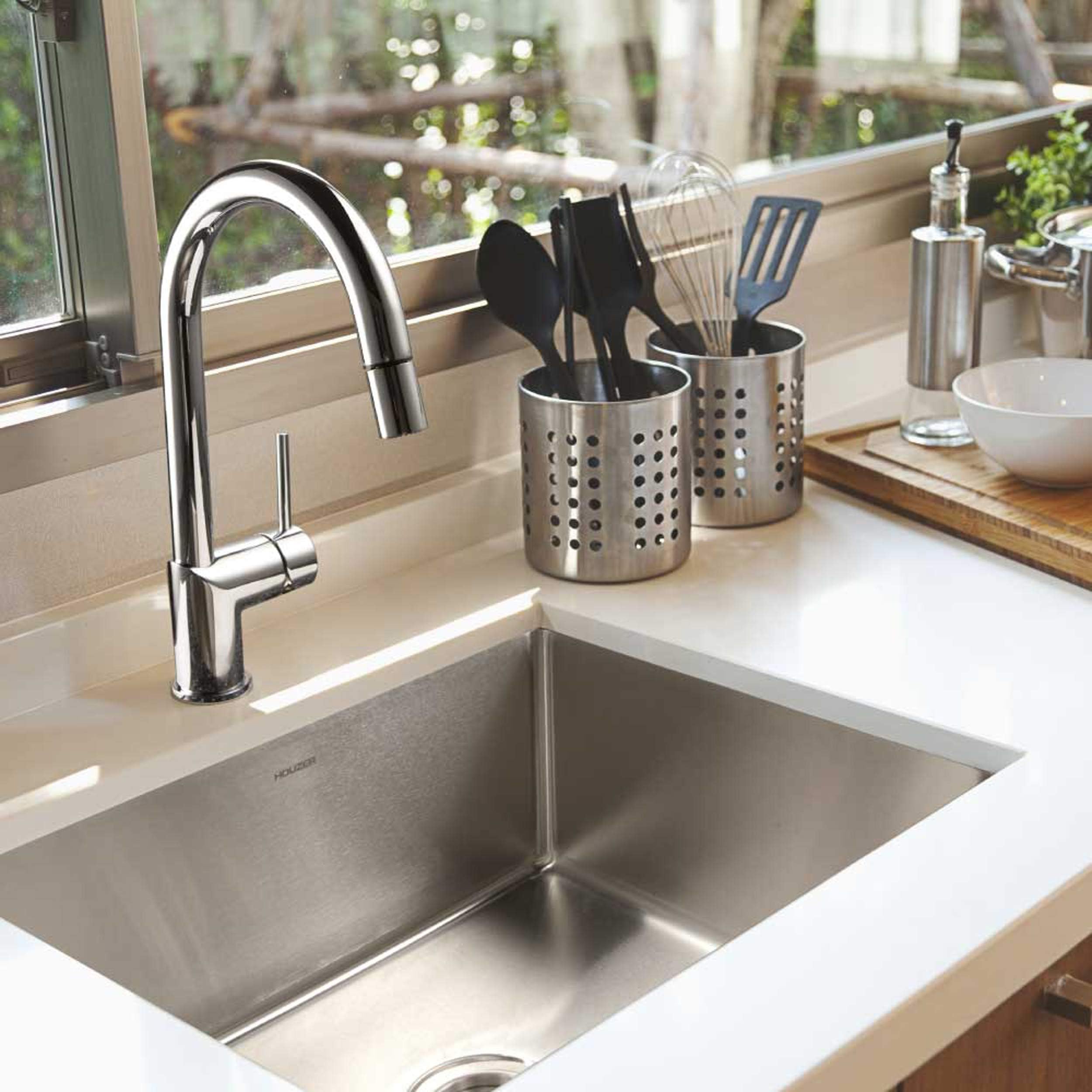 Open Box - Houzer NOS-4100 Nouvelle 23" Single Basin Undermount 18-Gauge Kitchen Sink with Sound Dampening Technology - Basket Strainer Included