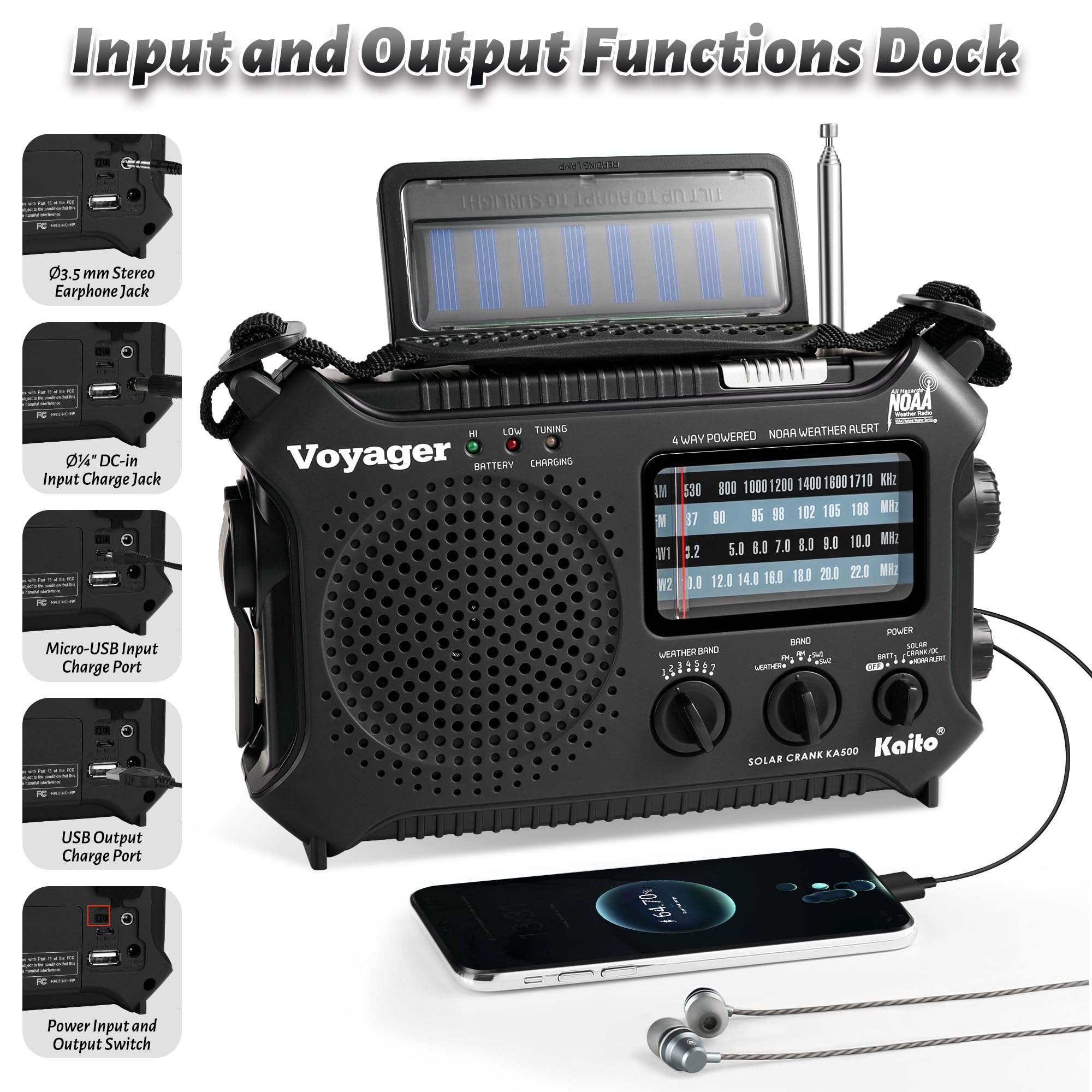 Kaito KA500 5-way Powered Emergency AM/FM/SW NOAA Weather Alert Radio
