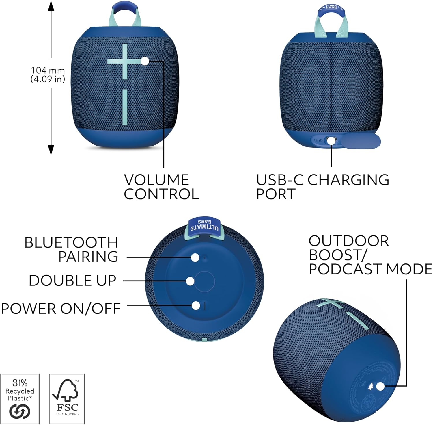 Refurbished - UE WONDERBOOM 4 Bluetooth Speaker - Cobalt Blue