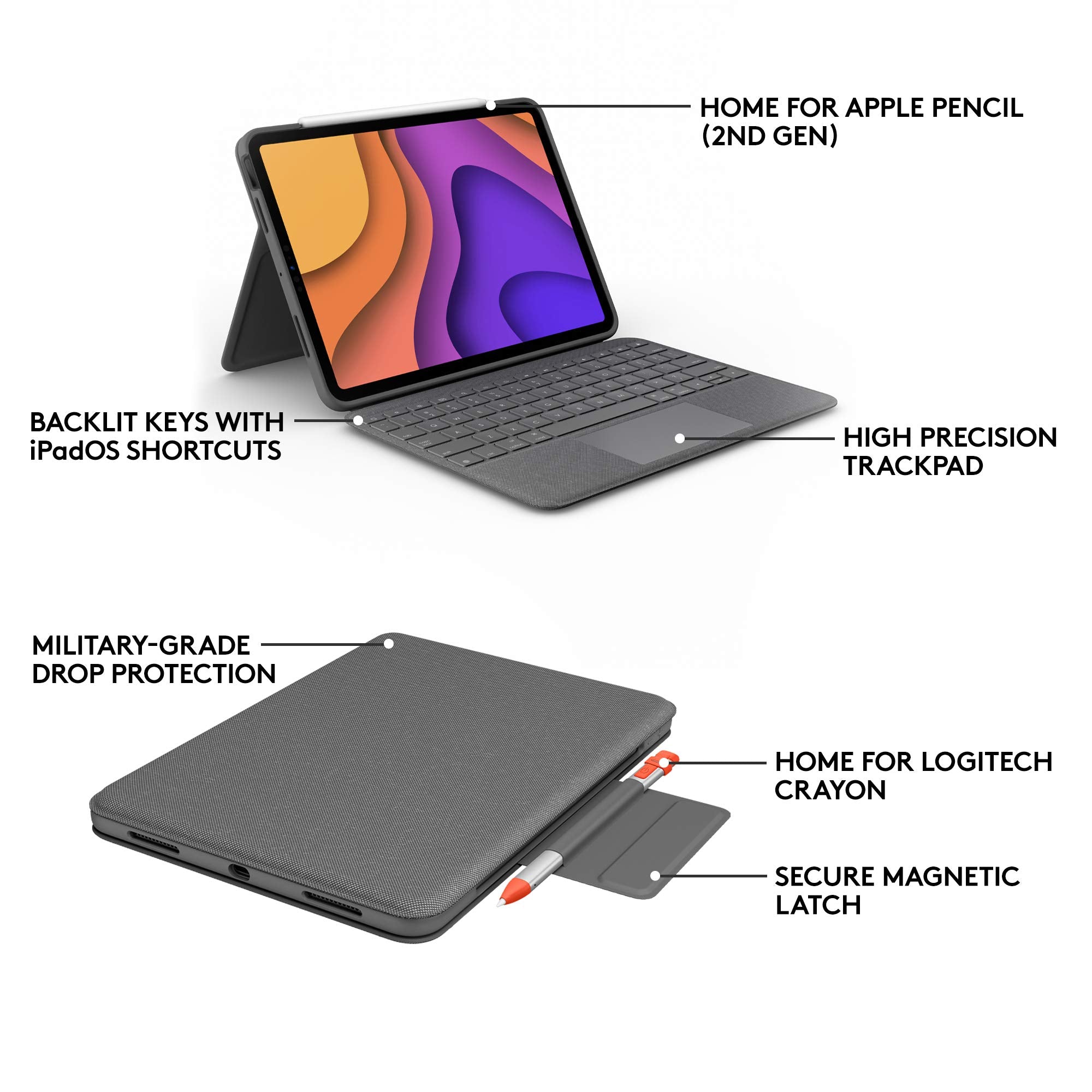 Open Box -  Logitech Folio Touch iPad Air 11-inch (M2/M3 & 4th/5th Gen) Keyboard Case - Trackpad, Graphite