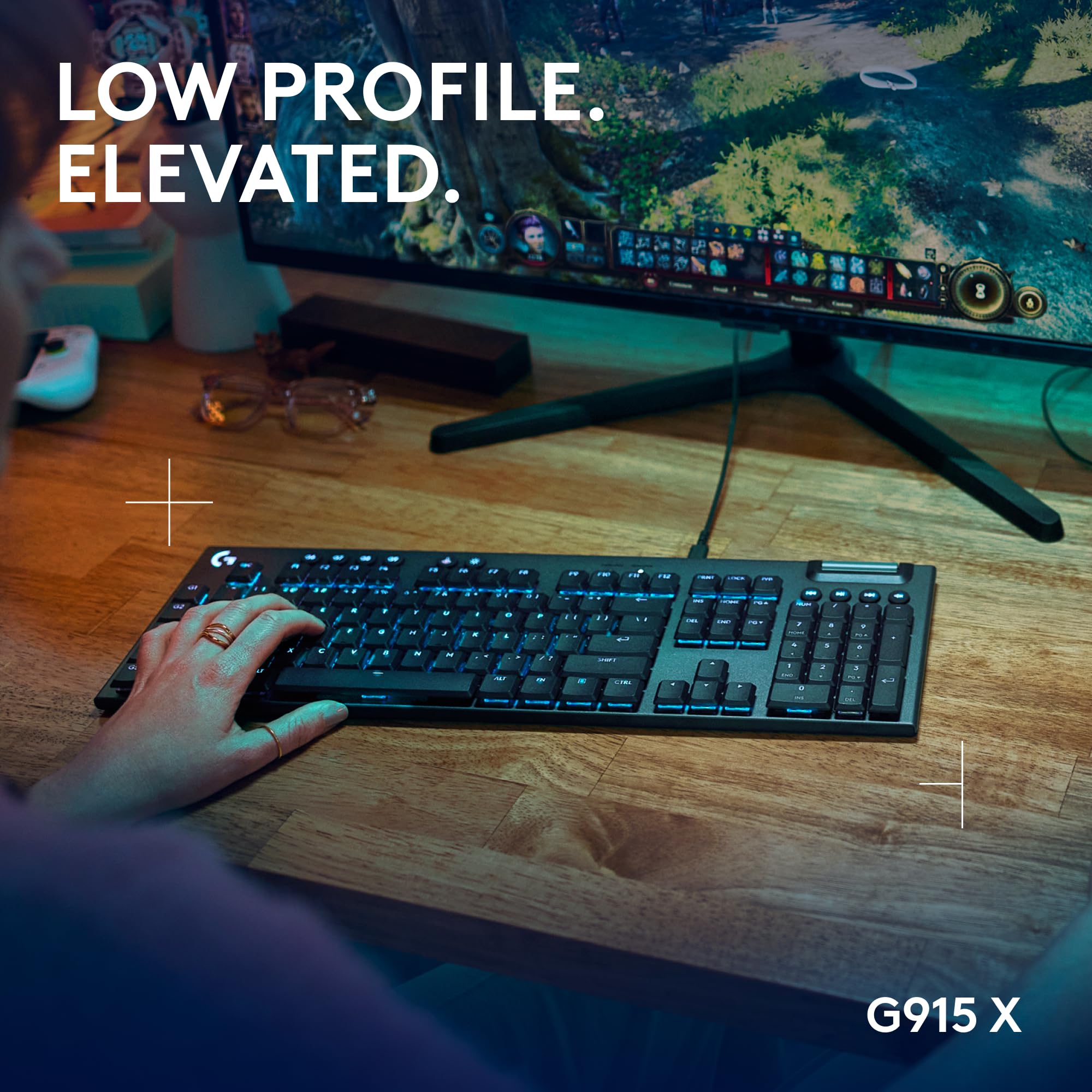 Refurbished - Logitech - G915 X Full-size Corded Mechanical GL Brown Tactile Switch Gaming Keyboard for PC/Mac with RGB Backlighting�