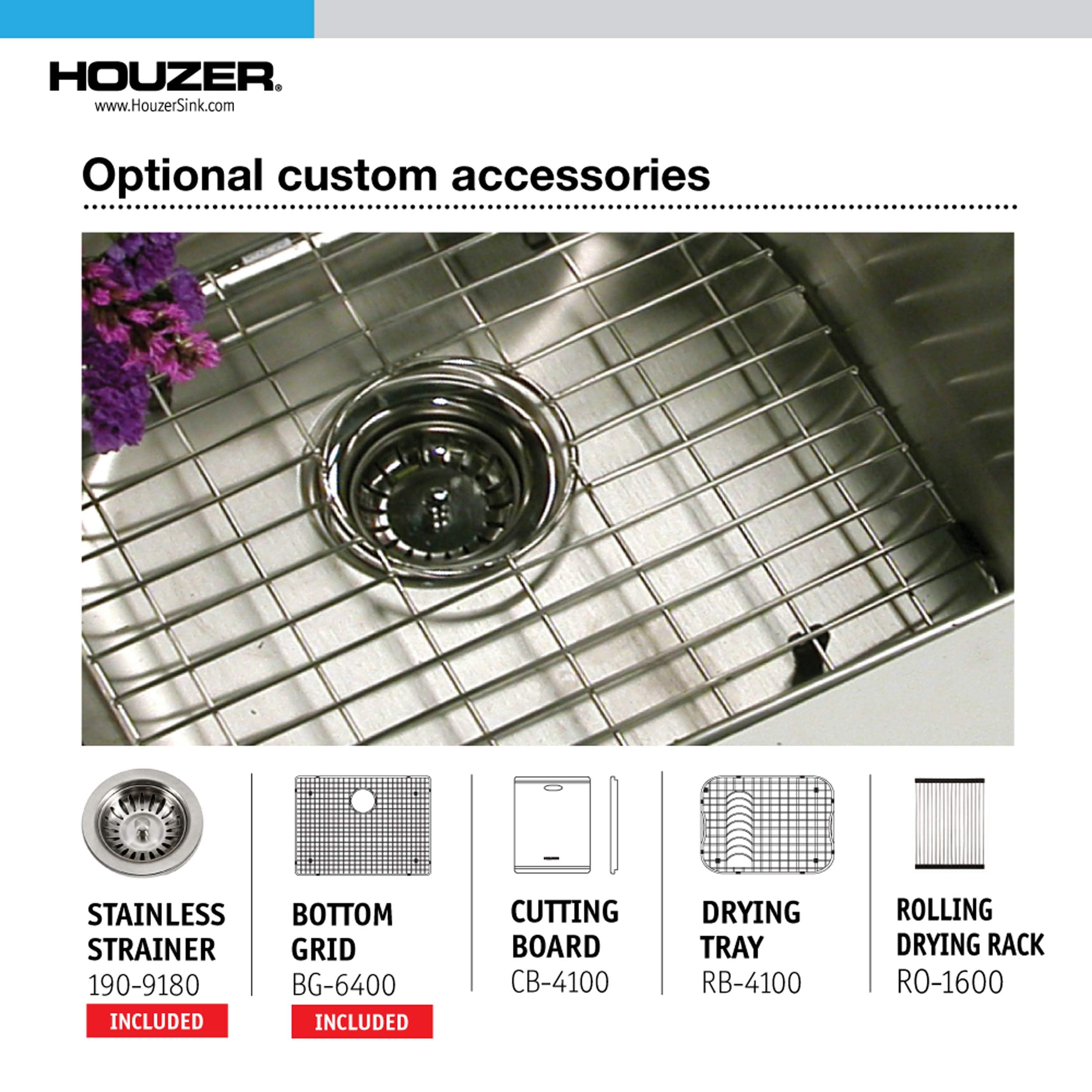Open Box - Houzer NOS-4100 Nouvelle 23" Single Basin Undermount 18-Gauge Kitchen Sink with Sound Dampening Technology - Basket Strainer Included