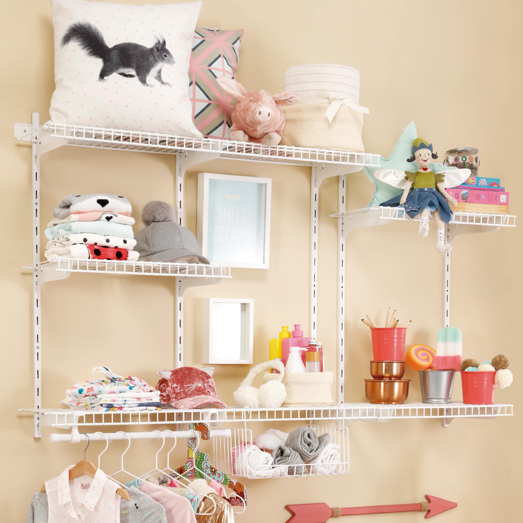 Inka Adjustable White Wire Closet Shelf Kit, 3-5 FT Expandable Organizer System