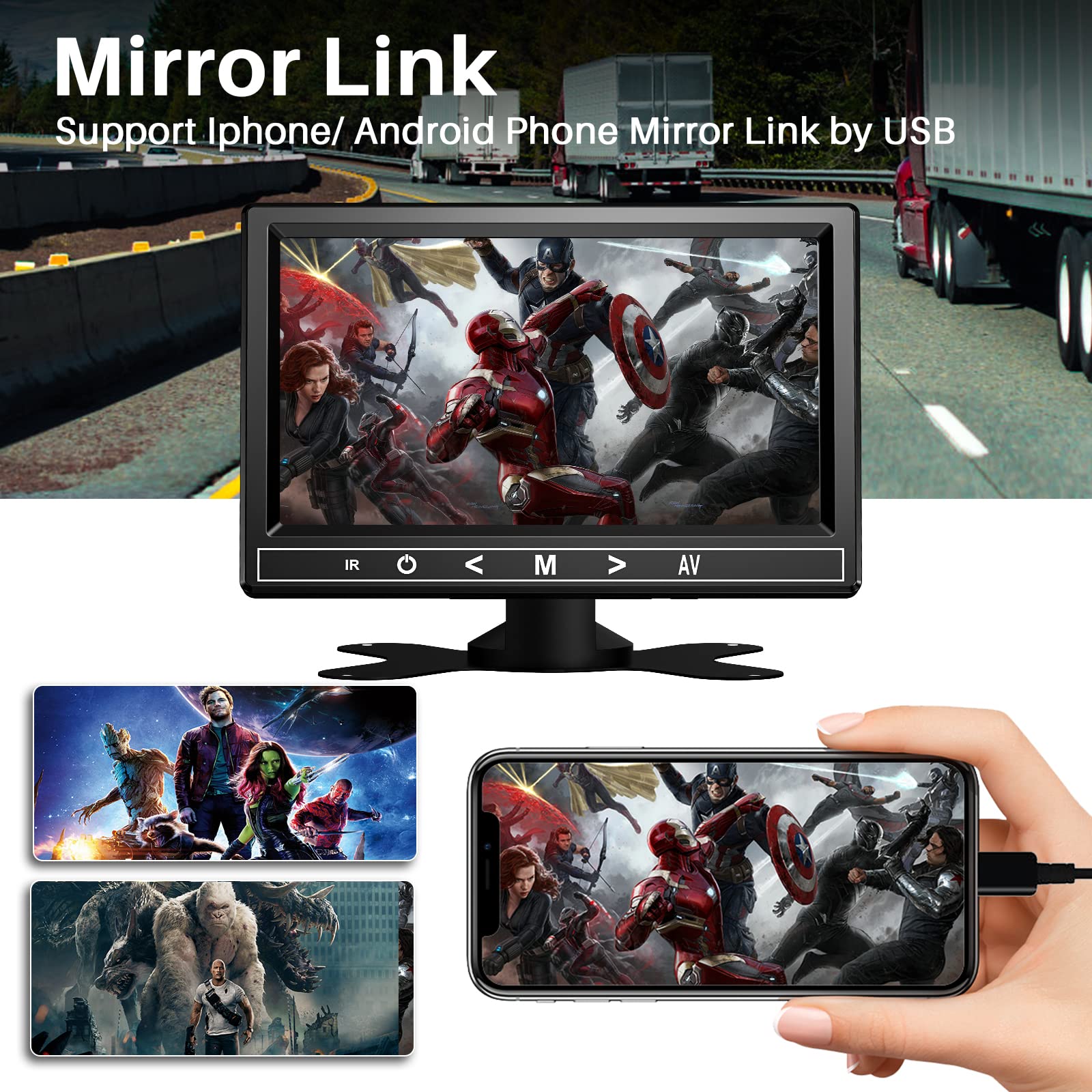 ESSGOO 7" Portable Car Stereo Receiver Apple CarPlay Android Auto Radio