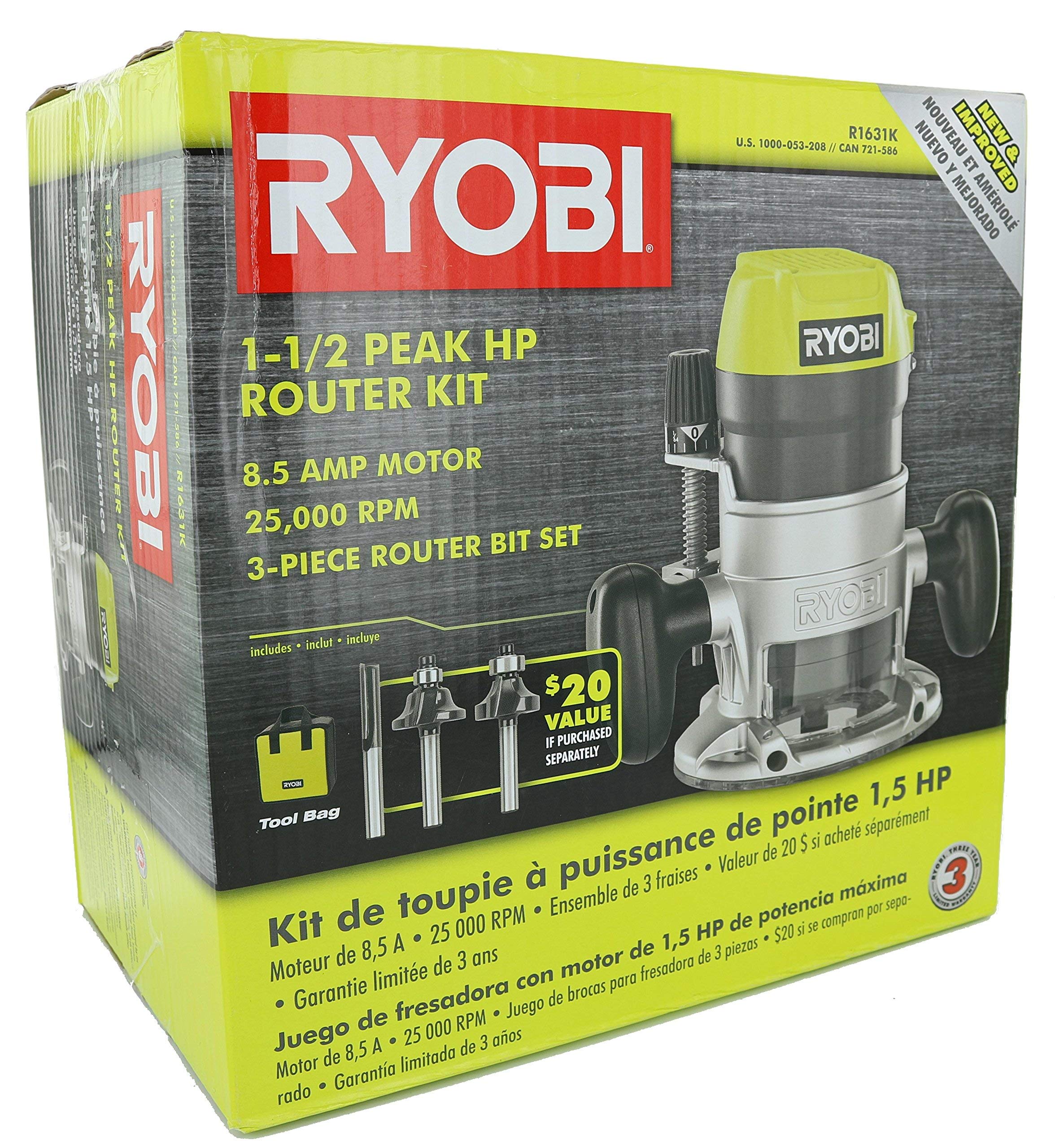 Open Box -  Ryobi R1631K 8.5 Amp 1-1/2 Peak HP Router RYOBIBullseye Deals