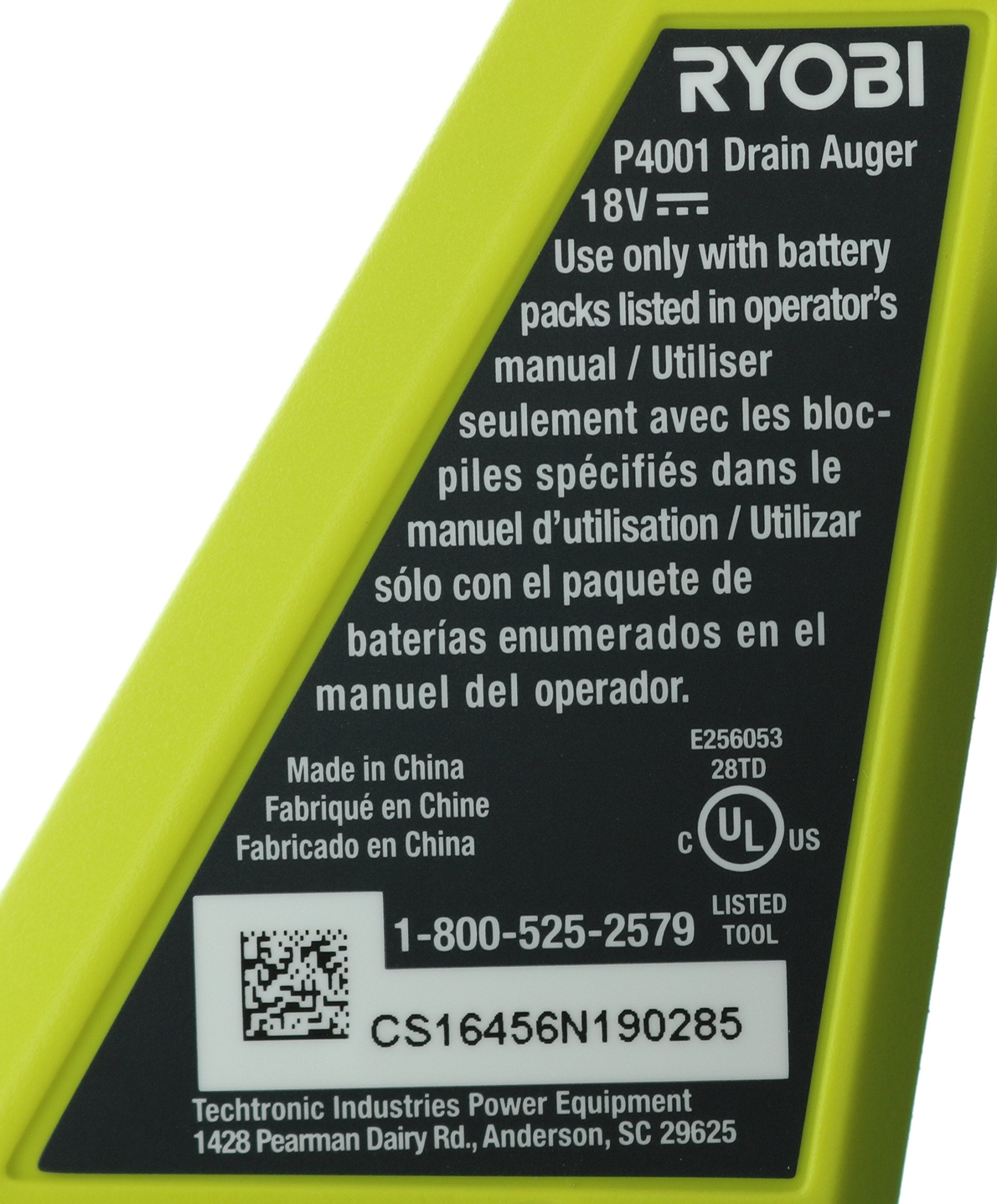Open Box -  Ryobi One+ 18-Volt Drain Auger, Tool Only