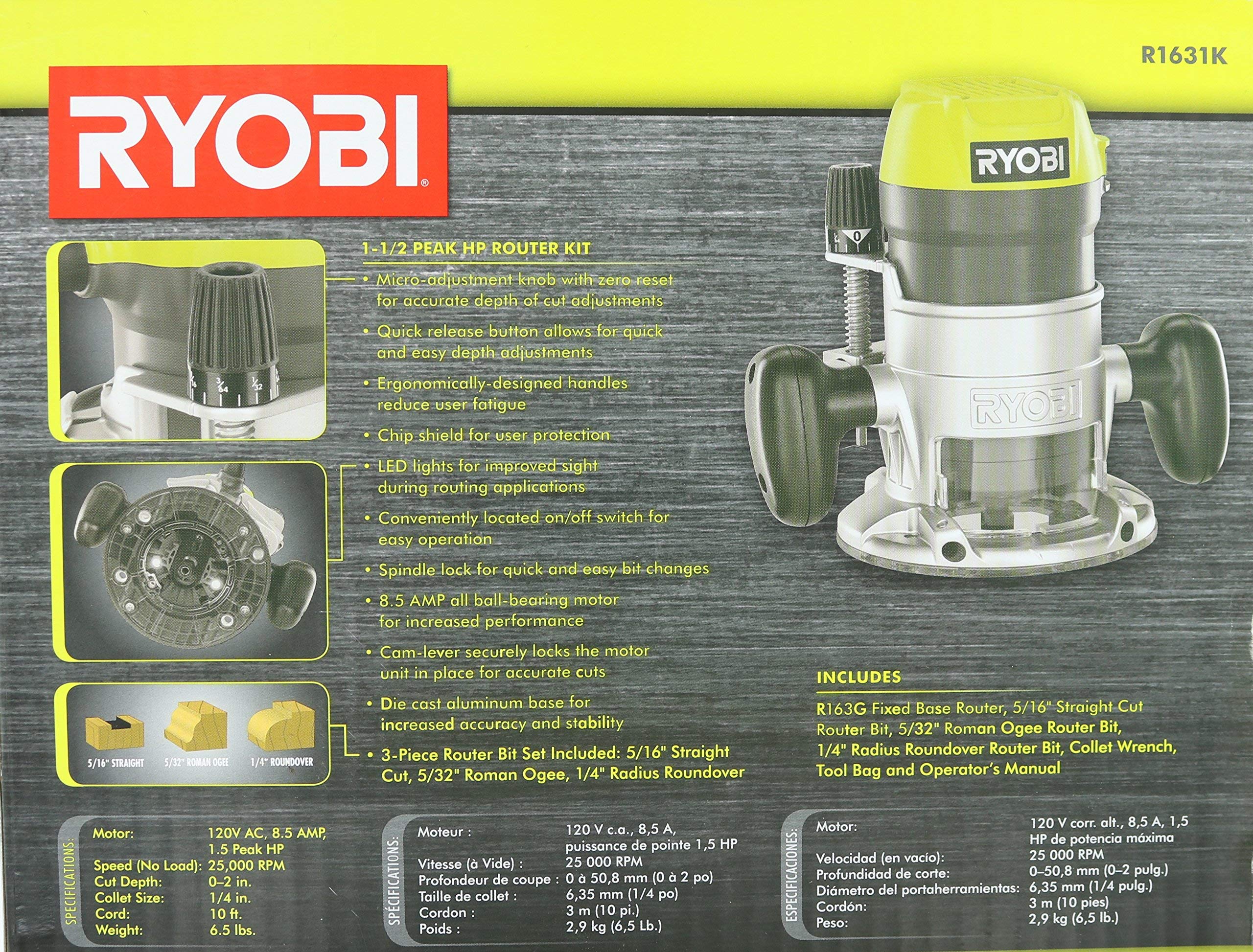 Open Box -  Ryobi R1631K 8.5 Amp 1-1/2 Peak HP Router RYOBIBullseye Deals
