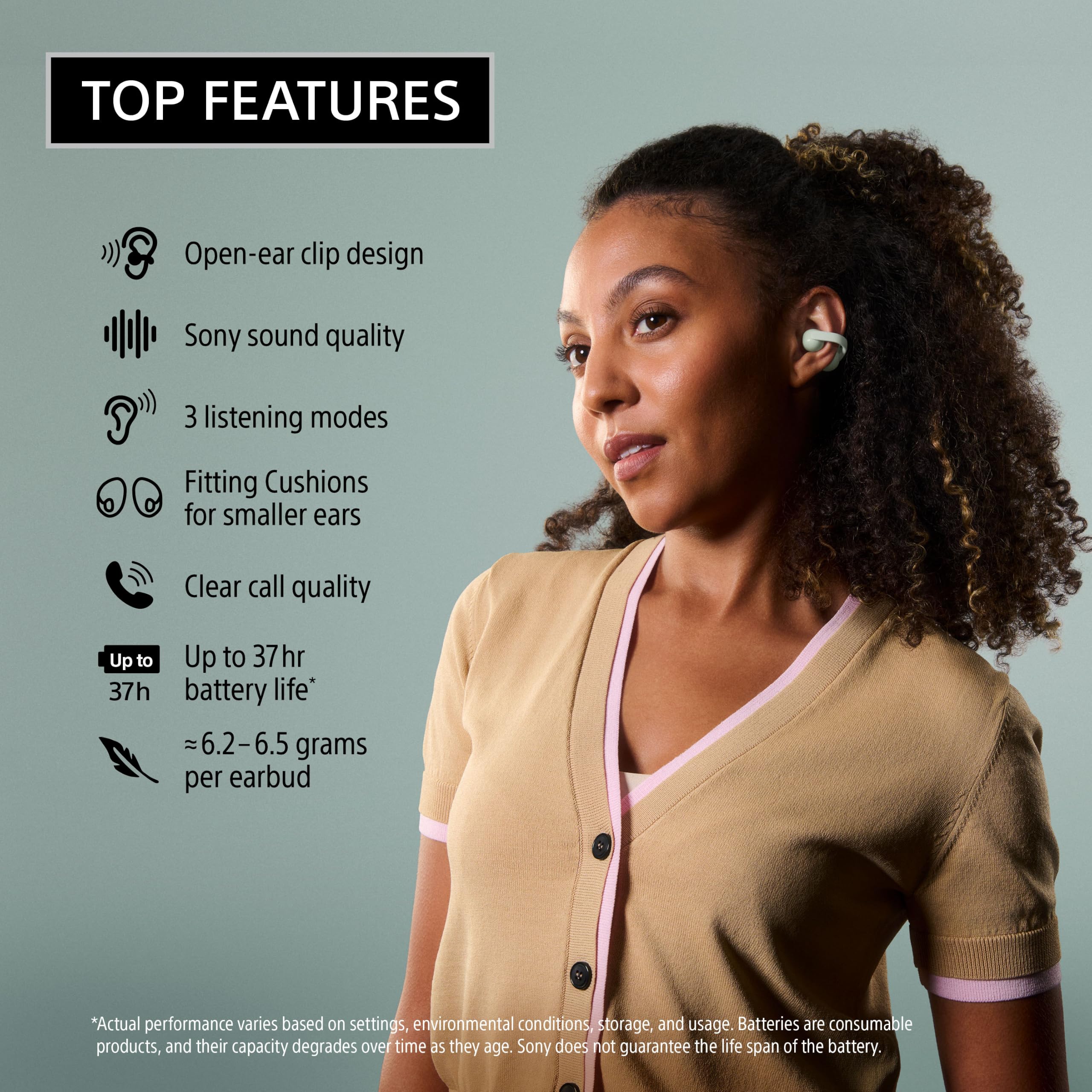 Certified Refurbished - Sony LinkBuds Clip Open Ear Wireless Headphones Clip-On Design Green