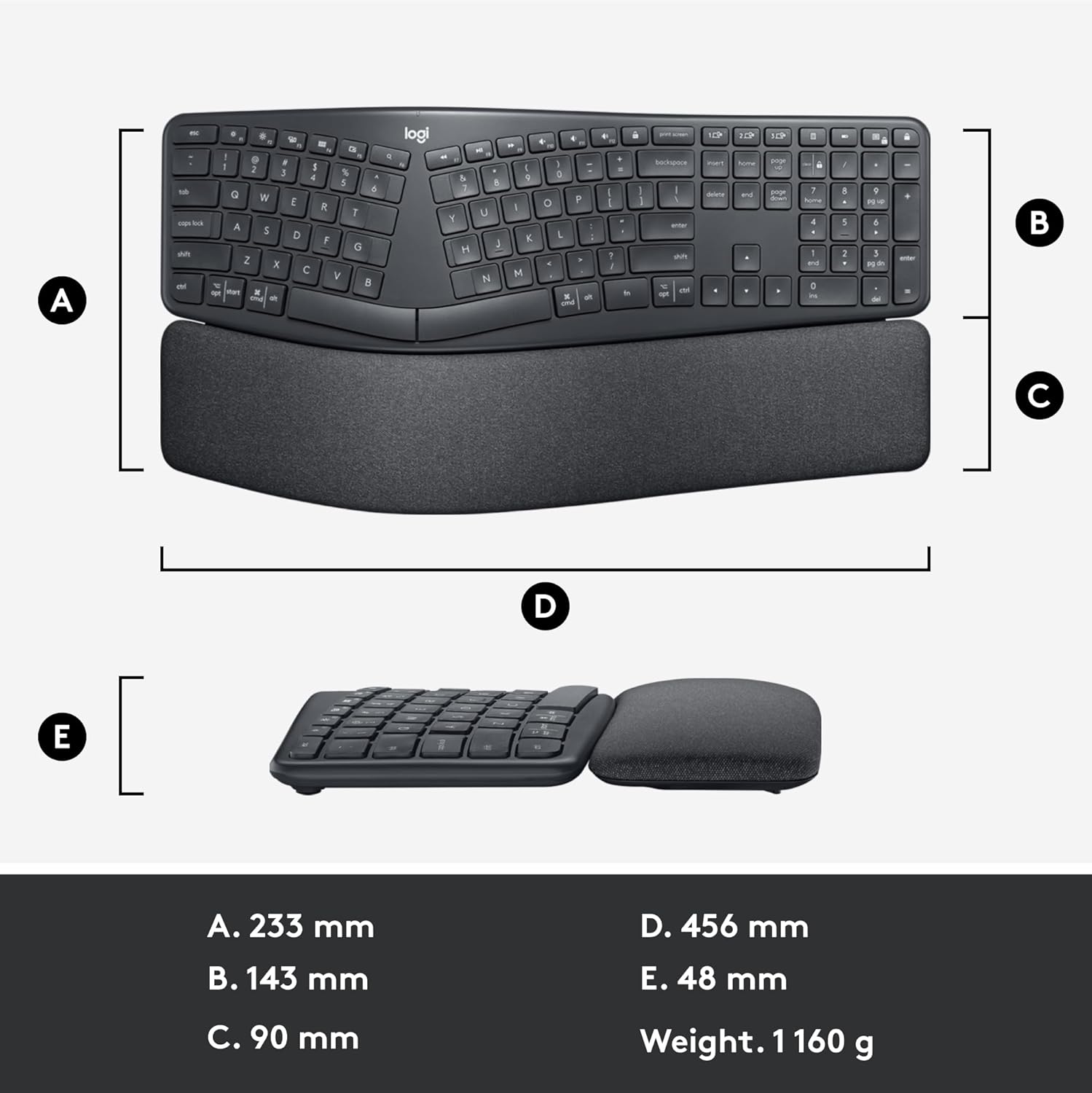Open Box -  Logitech ERGO K860 920-009166 Black 2.4 GHz  Bluetooth Split Keyboard