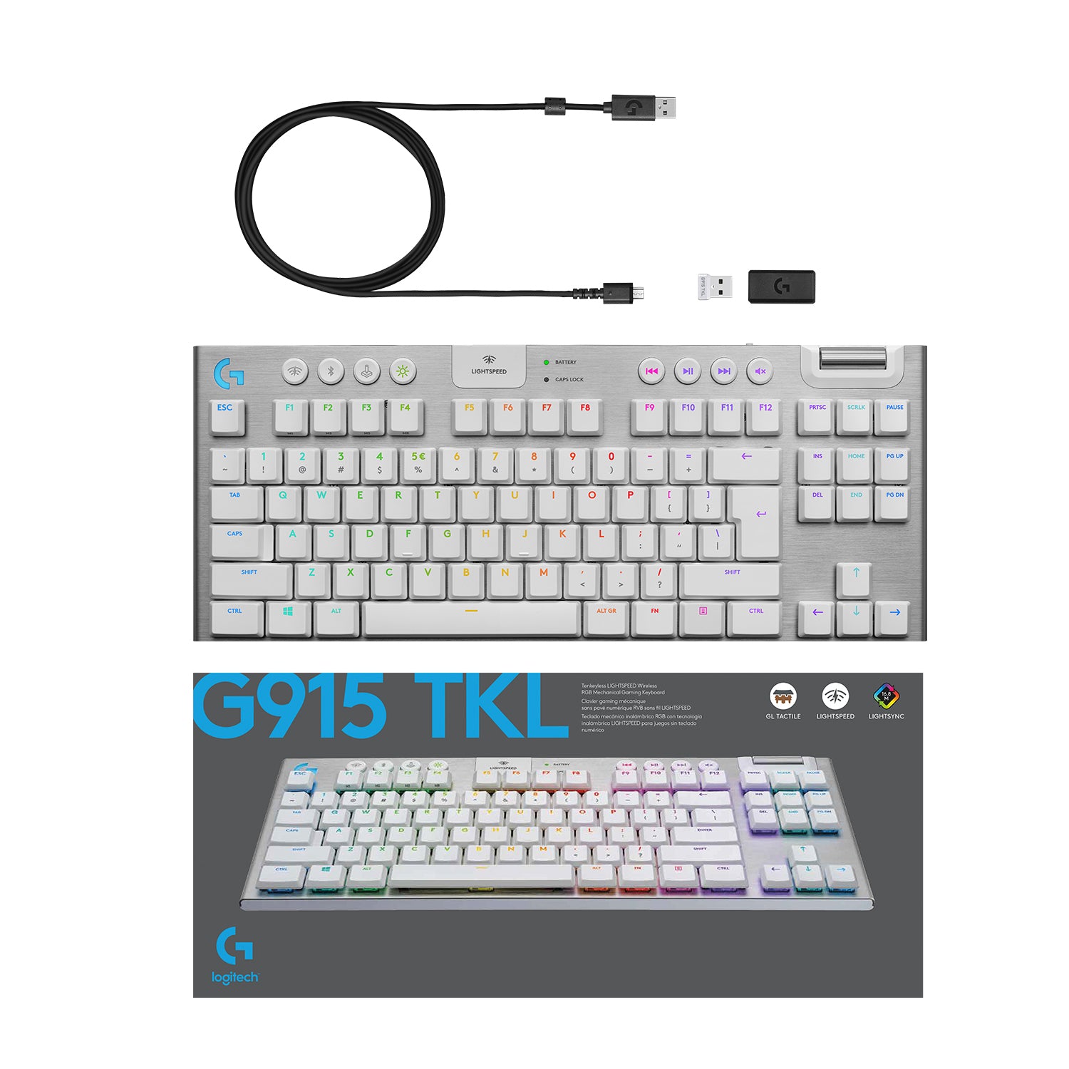 Refurbished - G915 TKL Tenkeyless LIGHTSPEED Wireless RGB Mechanical Gaming Keyboard - GL Tactile-WHITE-US-2.4GHZ/ 920-009660