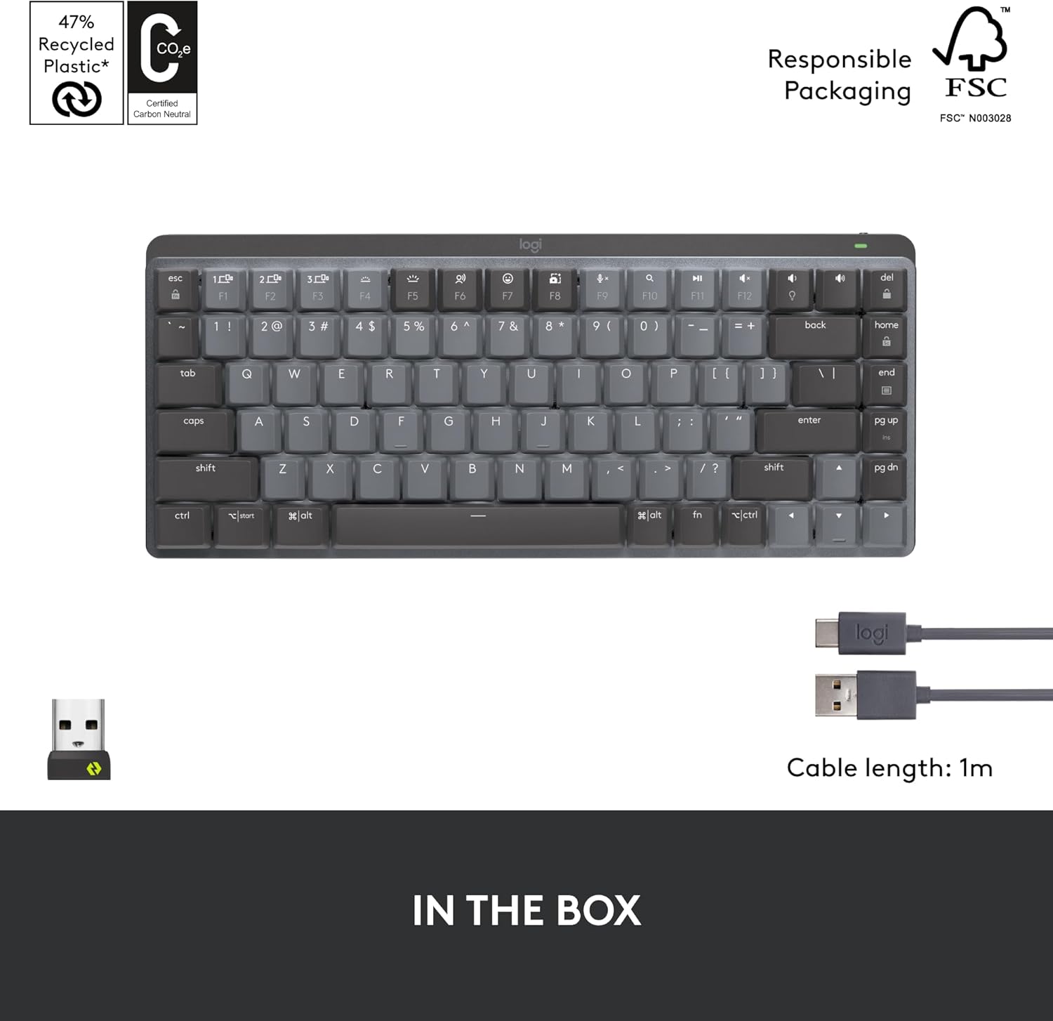 Open Box -  MX Mechanical Mini Minimalist Wireless Illuminated Keyboard-GRAPHITE-US-2.4GHZ/BT-TACTIL 920-010550