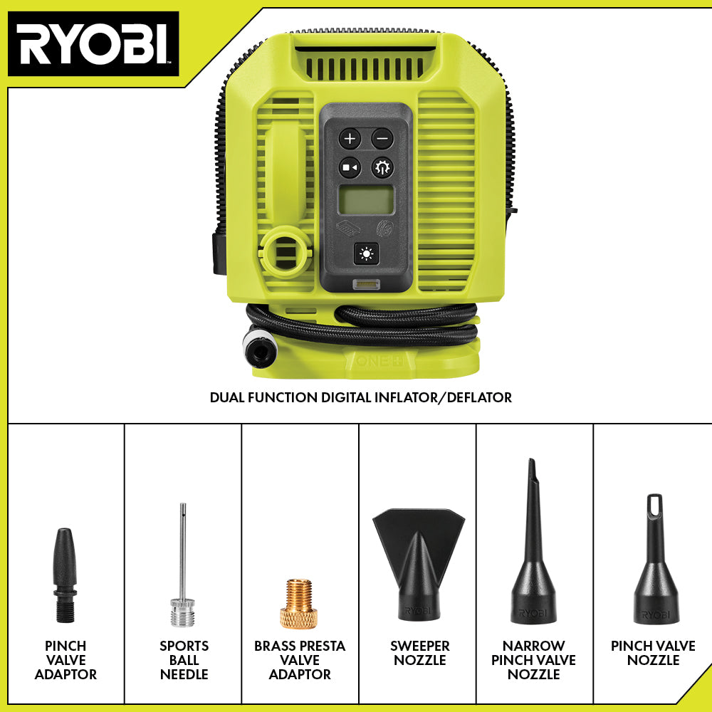 Open Box -  RYOBI ONE+ 18V Cordless Dual Function Inflator/Deflator(Tool Only)