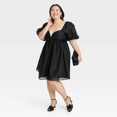 A New Day Women's Balloon Short Sleeve Organza Baby Doll Mini Dress - Secondipity