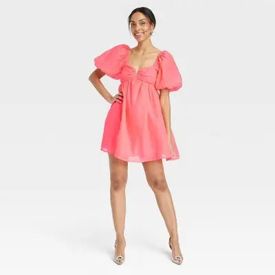 A New Day Women's Balloon Short Sleeve Organza Baby Doll Mini Dress - Secondipity