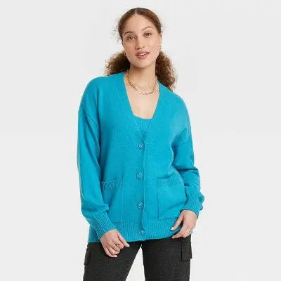 A New Day Women's Button Down Boyfriend Cardigan V-Neck Casual Fit Patch Pockets A New DayBullseye Deals