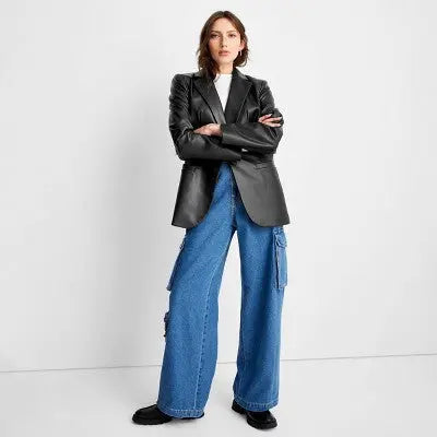 A New Day Women's Button Up Faux Leather Blazer Jacket A New DayBullseye Deals