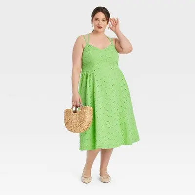 A New Day Women's Eyelet Casual Summer Dress Midi Sundress A New DayBullseye Deals
