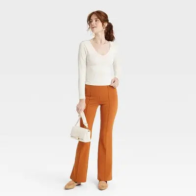 A New Day Women's Flare Curvy High Rise Pull-On Flare Leather Pants Stretch A New DayBullseye Deals