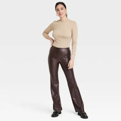 A New Day Women's Flare Curvy High Rise Pull-On Flare Leather Pants Stretch A New DayBullseye Deals