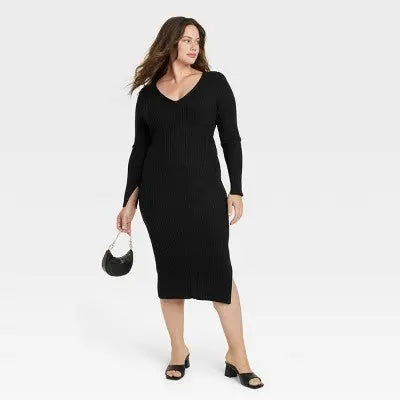 A New Day Women's Long Sleeve Midi Sweater Dress Side Slit A New DayBullseye Deals