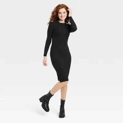 A New Day Women's Long Sleeve Midi Sweater Dress Side Slit A New DayBullseye Deals