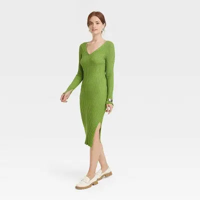 A New Day Women's Long Sleeve Midi Sweater Dress Side Slit A New DayBullseye Deals