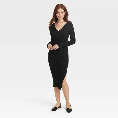 A New Day Women's Long Sleeve Midi Sweater Dress Side Slit A New Day Women's Long Sleeve Midi Sweater Dress Side Slit
