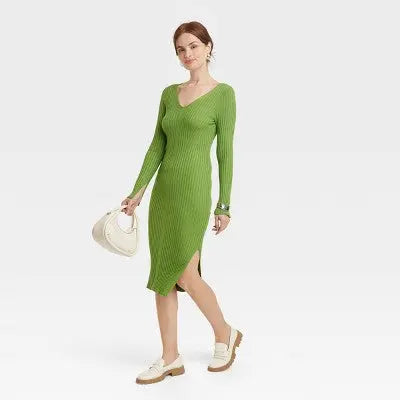 A New Day Women's Long Sleeve Midi Sweater Dress Side Slit A New DayBullseye Deals