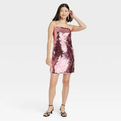 A New Day Women's Paillette Mini Evening Party Shift Slip Sequin Dress A New DayBullseye Deals