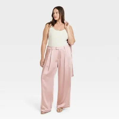 A New Day Women's Plus Wide Leg Casual High Rise Satin Pants A New DayBullseye Deals