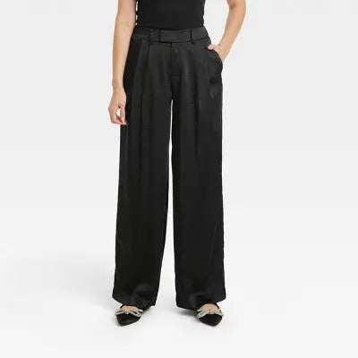 A New Day Women's Plus Wide Leg Casual High Rise Satin Pants A New DayBullseye Deals