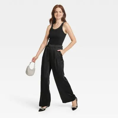 A New Day Women's Plus Wide Leg Casual High Rise Satin Pants A New DayBullseye Deals