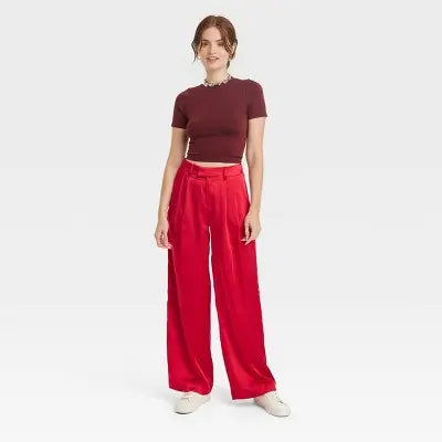 A New Day Women's Plus Wide Leg Casual High Rise Satin Pants A New DayBullseye Deals