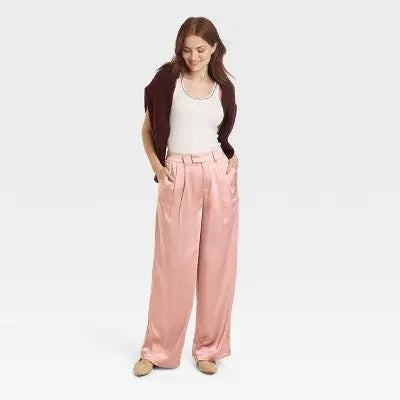A New Day Women's Plus Wide Leg Casual High Rise Satin Pants A New DayBullseye Deals