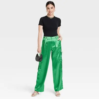 A New Day Women's Straight Relaxed High Rise Satin Cargo Pants Glossy A New DayBullseye Deals