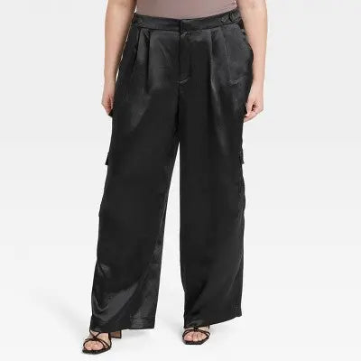 A New Day Women's Straight Relaxed High Rise Satin Cargo Pants Glossy A New DayBullseye Deals