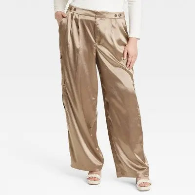 A New Day Women's Straight Relaxed High Rise Satin Cargo Pants Glossy A New DayBullseye Deals