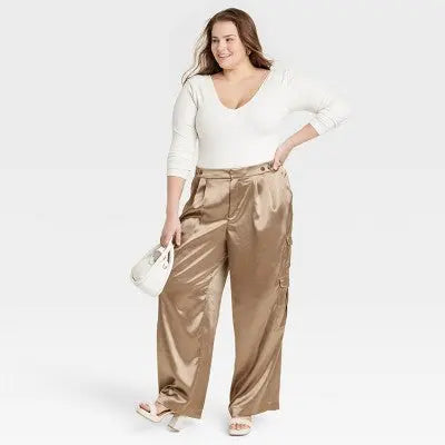 A New Day Women's Straight Relaxed High Rise Satin Cargo Pants Glossy A New DayBullseye Deals