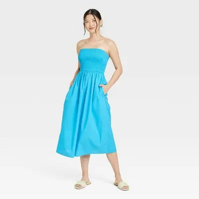 A New Day Women's Strapless Smocked Tube Midi Sundress - Secondipity