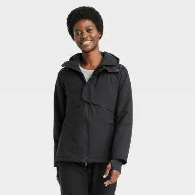 All in Motion Women's Winter Jacket Wind Resistant Attached Hood Zipper Pockets - Secondipity