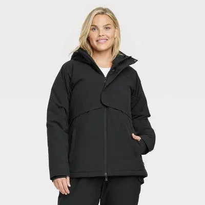 All in Motion Women's Winter Jacket Wind Resistant Attached Hood Zipper Pockets - Secondipity