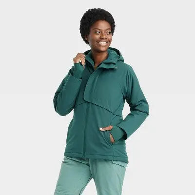 All in Motion Women's Winter Jacket Wind Resistant Attached Hood Zipper Pockets - Secondipity