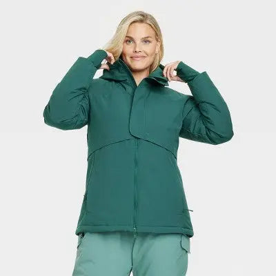 All in Motion Women's Winter Jacket Wind Resistant Attached Hood Zipper Pockets - Secondipity