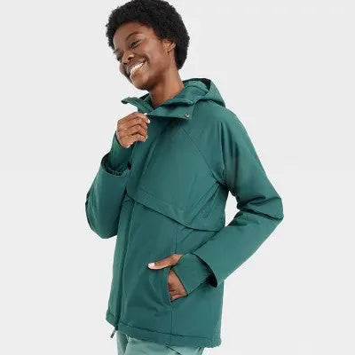 All in Motion Women's Winter Jacket Wind Resistant Attached Hood Zipper Pockets - Secondipity